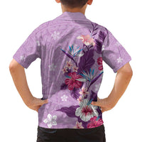 Hawaii Tropical Flowers Family Matching Tank Maxi Dress and Hawaiian Shirt Polynesian Tattoo Lavender