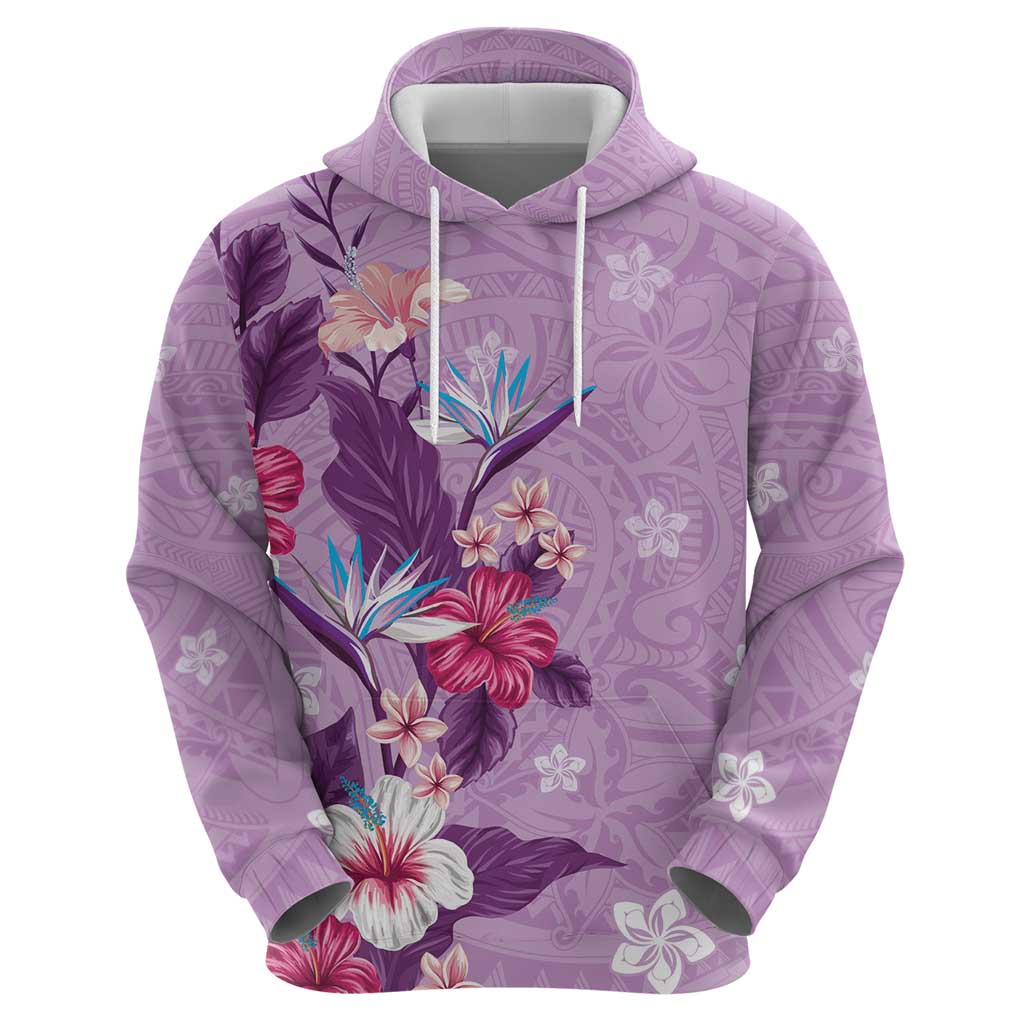 Hawaii Tropical Flowers Hoodie Polynesian Tattoo Lavender