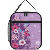 Hawaii Tropical Flowers Lunch Bag Polynesian Tattoo Lavender