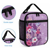 Hawaii Tropical Flowers Lunch Bag Polynesian Tattoo Lavender