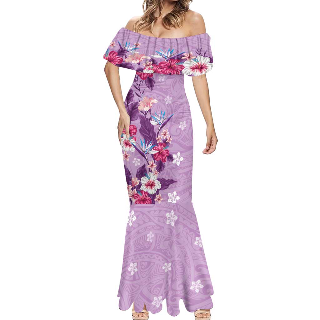 Hawaii Tropical Flowers Mermaid Dress Polynesian Tattoo Lavender