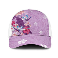 Hawaii Tropical Flowers Mesh Trucker Cap Polynesian Tattoo Lavender
