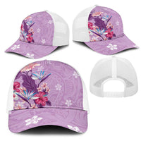 Hawaii Tropical Flowers Mesh Trucker Cap Polynesian Tattoo Lavender