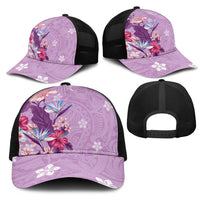 Hawaii Tropical Flowers Mesh Trucker Cap Polynesian Tattoo Lavender