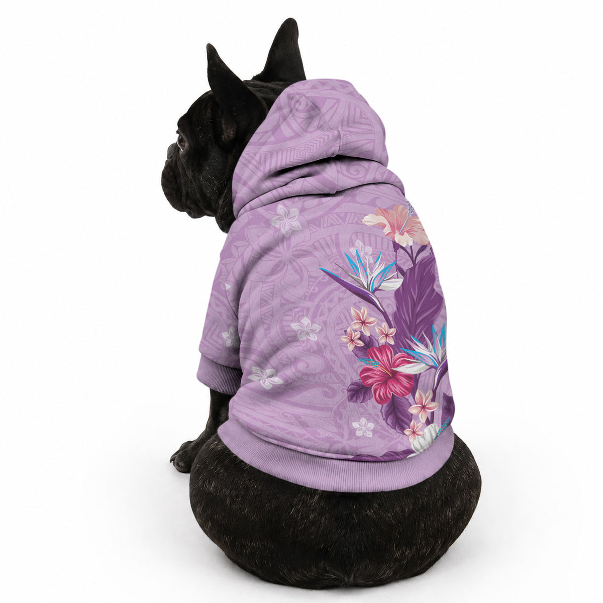 Hawaii Tropical Flowers Pet Hoodie Polynesian Tattoo Lavender
