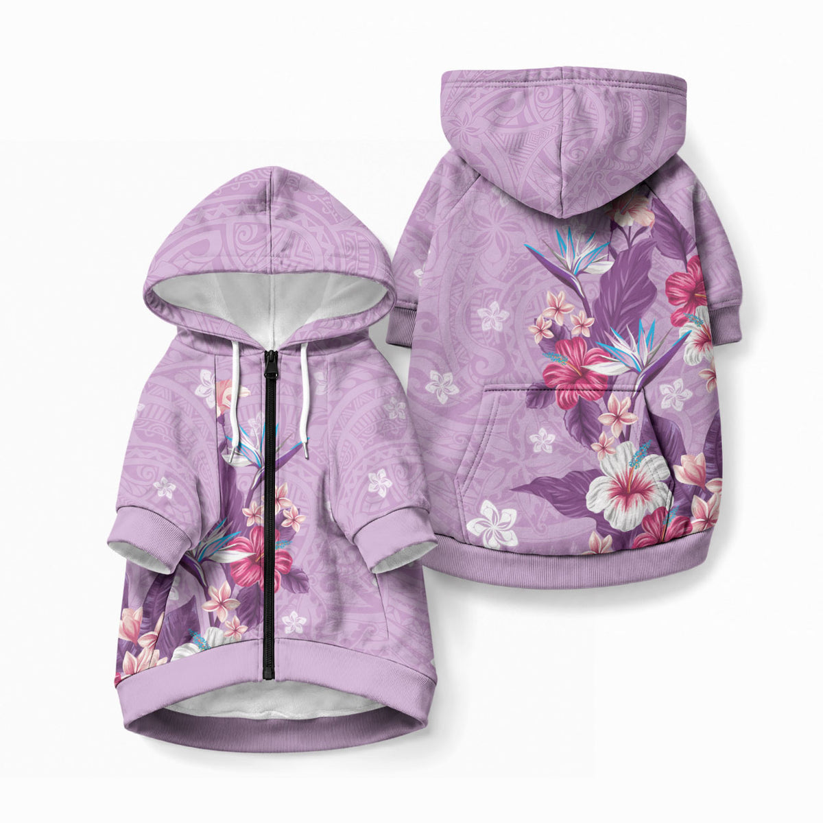 Hawaii Tropical Flowers Pet Hoodie Polynesian Tattoo Lavender