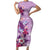 Hawaii Tropical Flowers Short Sleeve Bodycon Dress Polynesian Tattoo Lavender