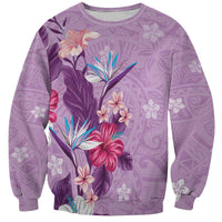Hawaii Tropical Flowers Sweatshirt Polynesian Tattoo Lavender