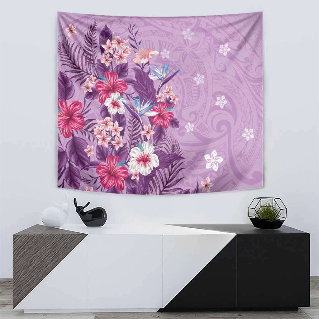 Hawaii Tropical Flowers Tapestry Polynesian Tattoo Lavender