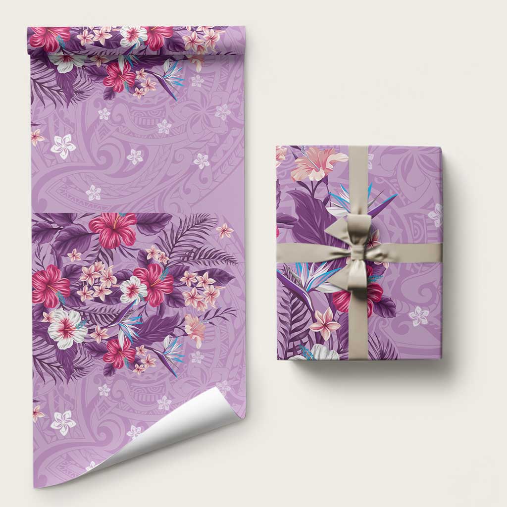 Hawaii Tropical Flowers Wrapping Paper Polynesian Tattoo Lavender - Polynesian Pride