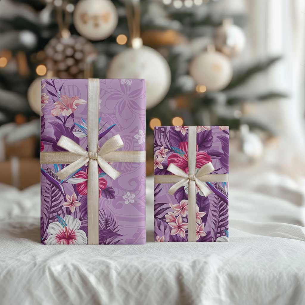Hawaii Tropical Flowers Wrapping Paper Polynesian Tattoo Lavender - Polynesian Pride