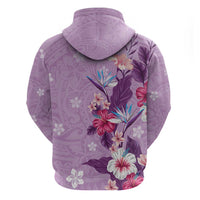 Hawaii Tropical Flowers Zip Hoodie Polynesian Tattoo Lavender LT05 - Polynesian Pride