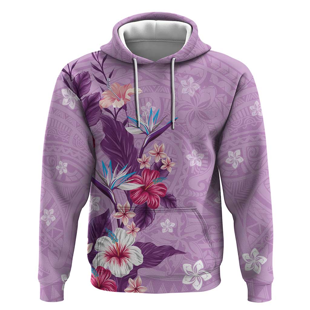 Hawaii Tropical Flowers Zip Hoodie Polynesian Tattoo Lavender LT05 Pullover Hoodie Lavender - Polynesian Pride