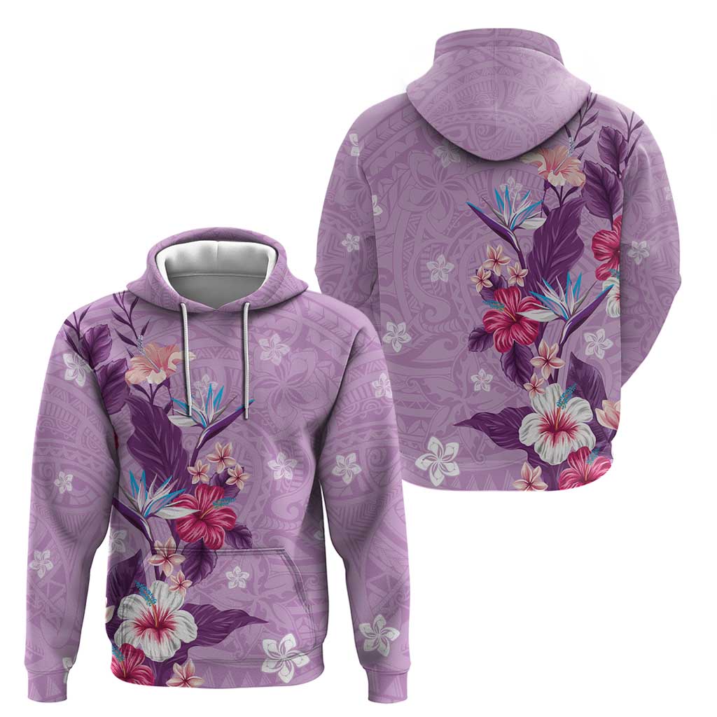 Hawaii Tropical Flowers Zip Hoodie Polynesian Tattoo Lavender LT05 - Polynesian Pride