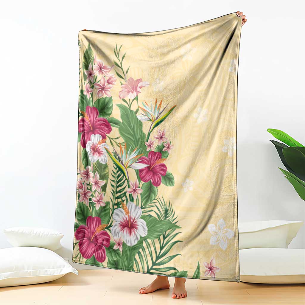 Hawaii Tropical Flowers Blanket Polynesian Tattoo Buttermilk