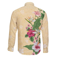 Hawaii Tropical Flowers Family Matching Off The Shoulder Long Sleeve Dress and Hawaiian Shirt Polynesian Tattoo Buttermilk