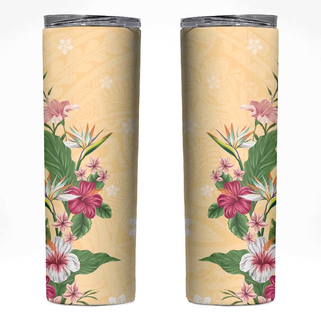 Hawaii Tropical Flowers Skinny Tumbler Polynesian Tattoo Buttermilk