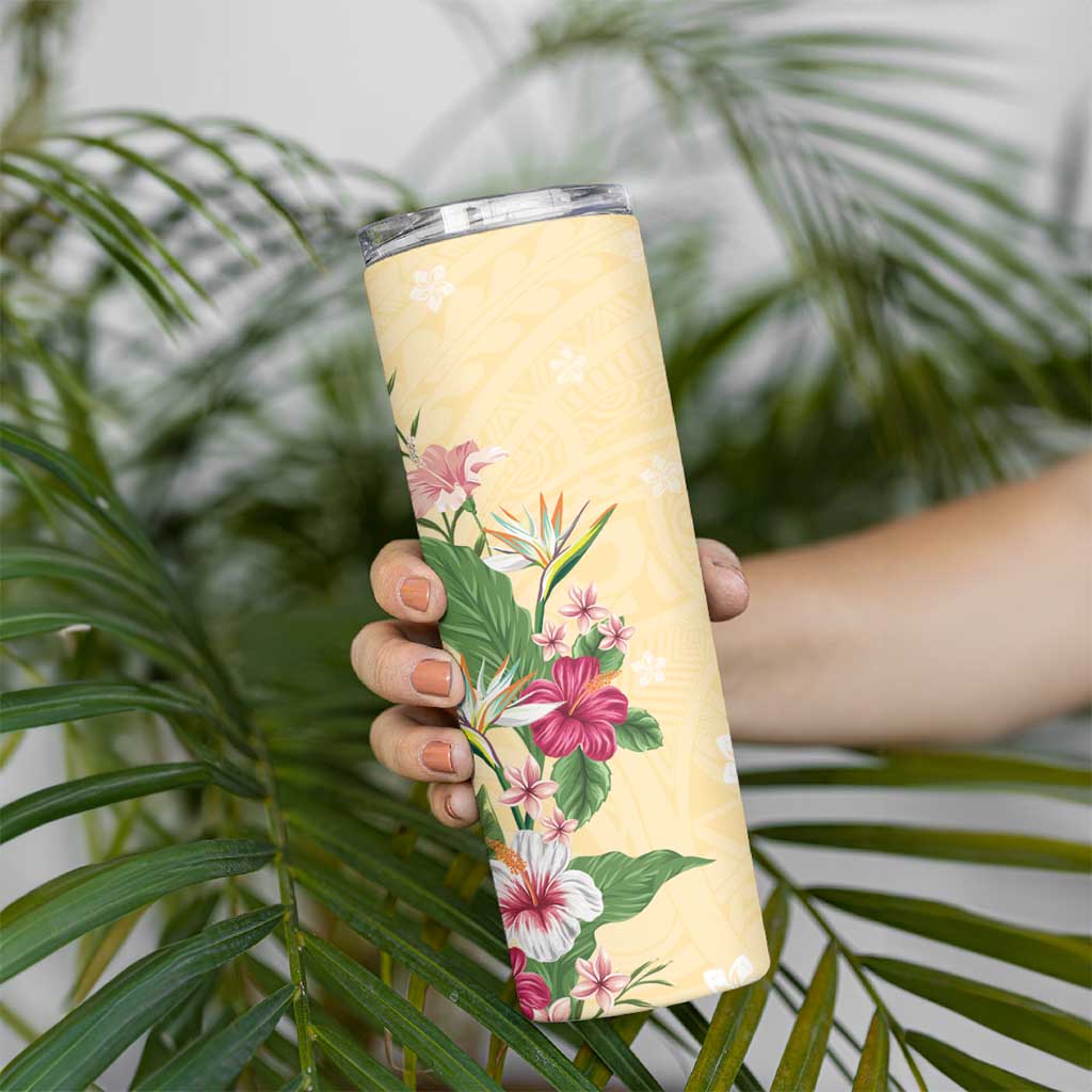 Hawaii Tropical Flowers Skinny Tumbler Polynesian Tattoo Buttermilk