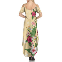 Hawaii Tropical Flowers Summer Maxi Dress Polynesian Tattoo Buttermilk