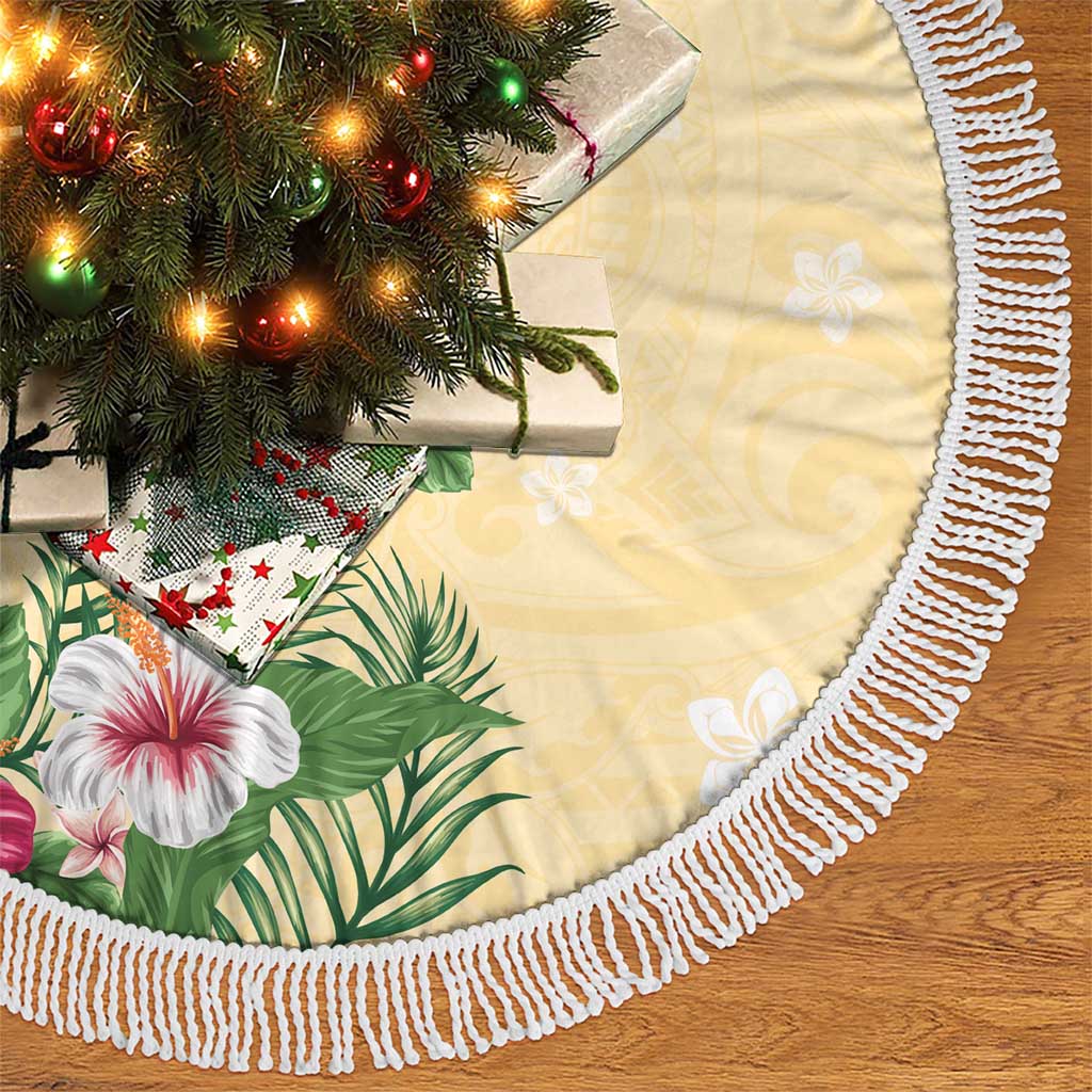 Hawaii Tropical Flowers Tree Skirt Polynesian Tattoo Buttermilk LT05 - Polynesian Pride