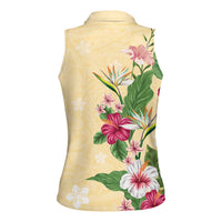 Hawaii Tropical Flowers Women Sleeveless Polo Shirt Polynesian Tattoo Buttermilk