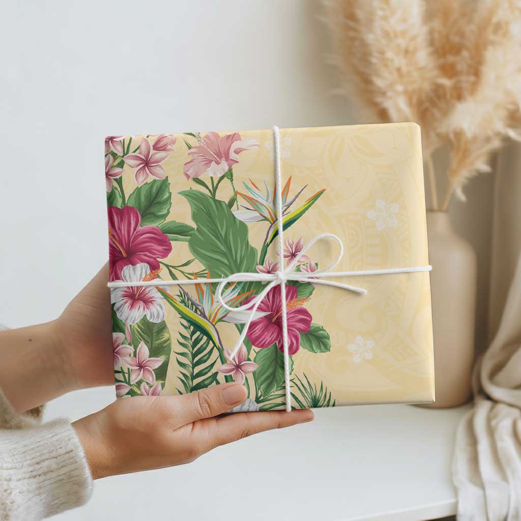 Hawaii Tropical Flowers Wrapping Paper Polynesian Tattoo Buttermilk - Polynesian Pride