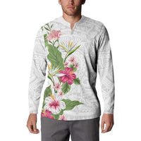 Hawaii Tropical Flowers Button Sweatshirt Polynesian Tattoo White