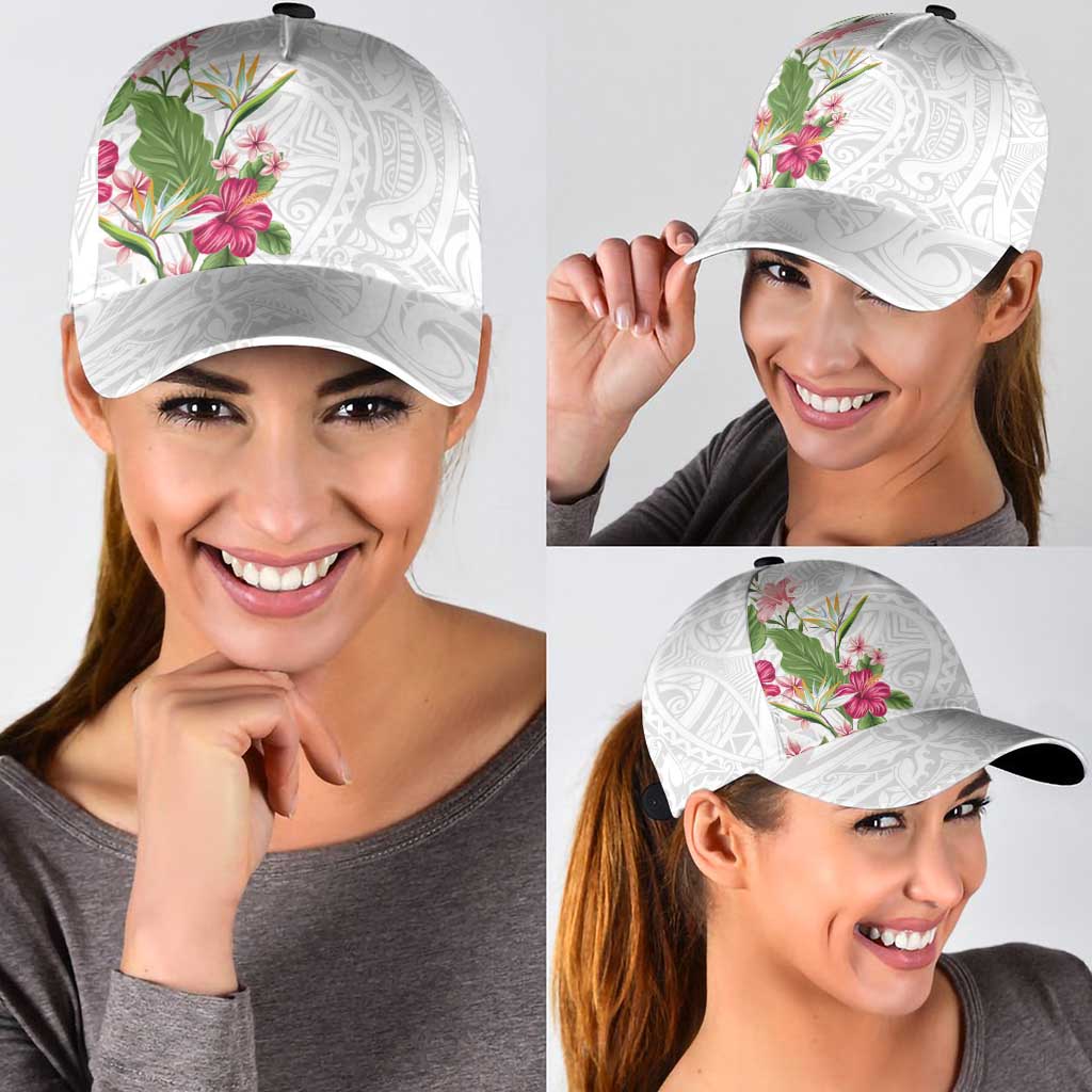 Hawaii Tropical Flowers Classic Cap Polynesian Tattoo White LT05 - Polynesian Pride
