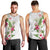 Hawaii Tropical Flowers Men Tank Top Polynesian Tattoo White