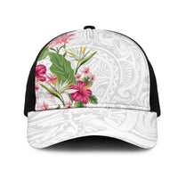 Hawaii Tropical Flowers Mesh Trucker Cap Polynesian Tattoo White