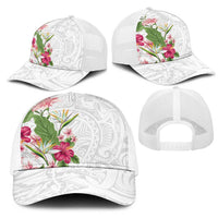 Hawaii Tropical Flowers Mesh Trucker Cap Polynesian Tattoo White