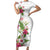 Hawaii Tropical Flowers Short Sleeve Bodycon Dress Polynesian Tattoo White