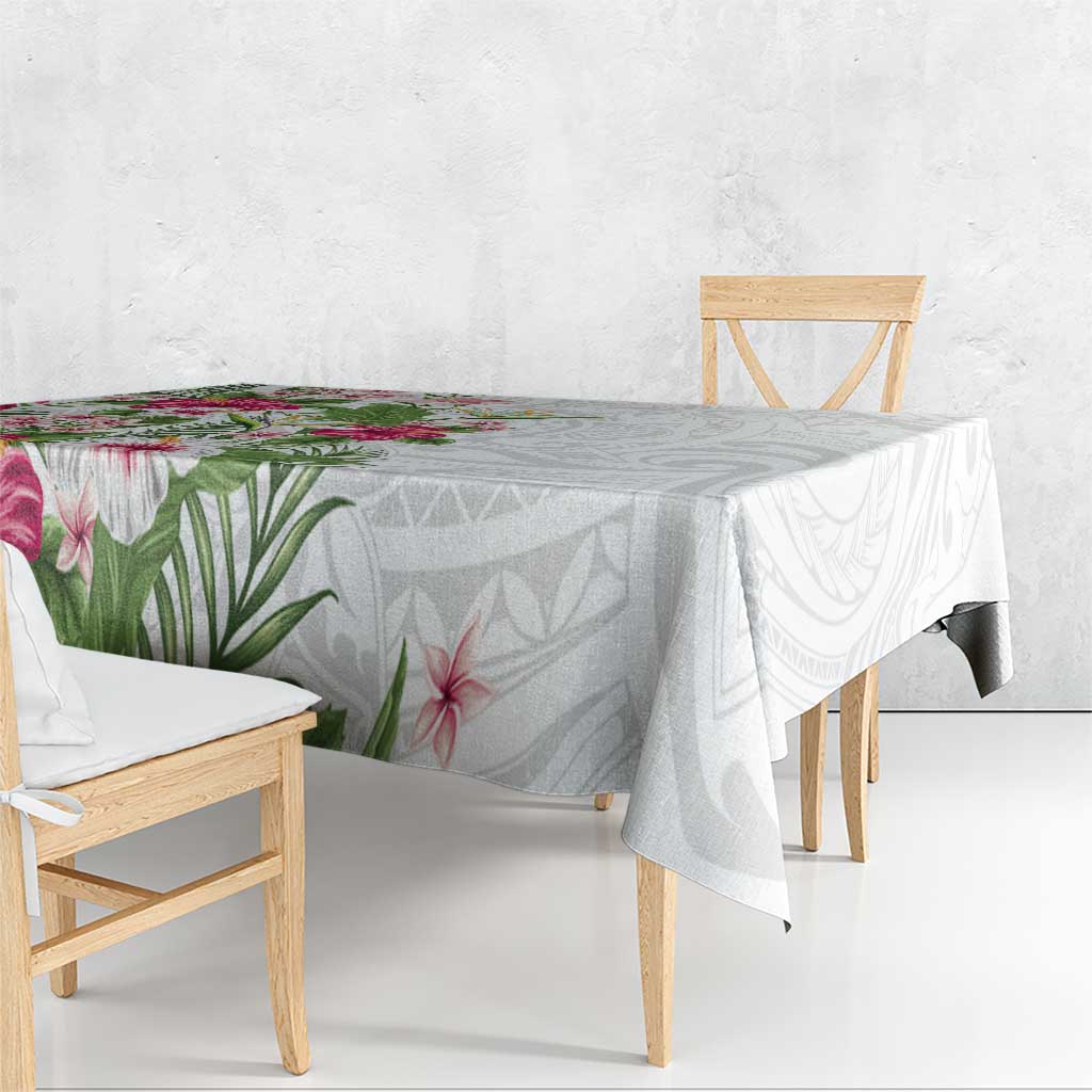 Hawaii Tropical Flowers Tablecloth Polynesian Tattoo White
