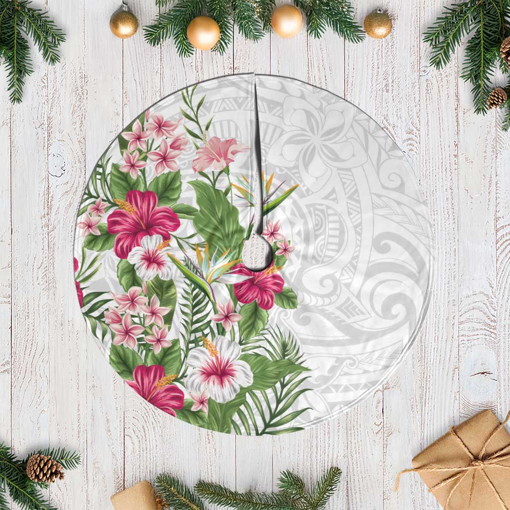 Hawaii Tropical Flowers Tree Skirt Polynesian Tattoo White LT05 Casual White - Polynesian Pride