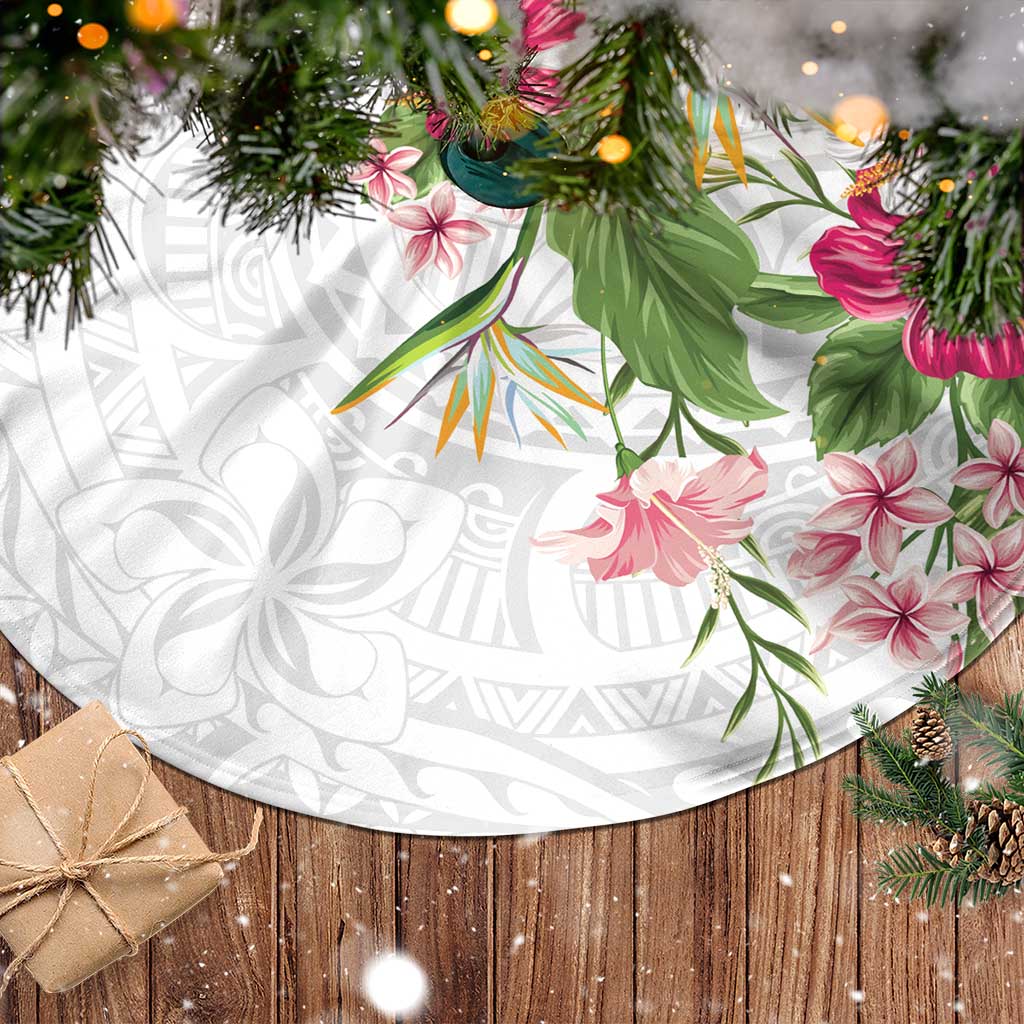 Hawaii Tropical Flowers Tree Skirt Polynesian Tattoo White LT05 - Polynesian Pride