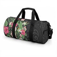 Hawaii Tropical Flowers Duffle Bag Polynesian Tattoo Black