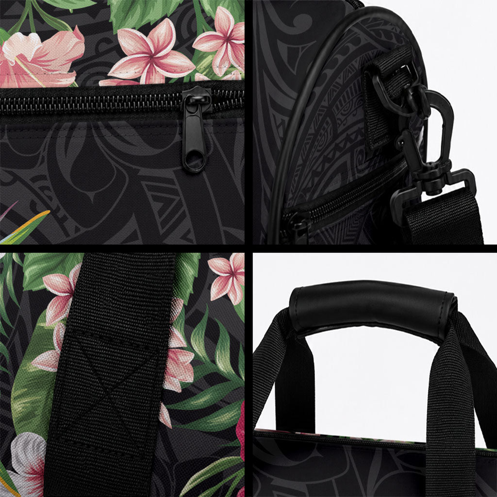 Hawaii Tropical Flowers Duffle Bag Polynesian Tattoo Black