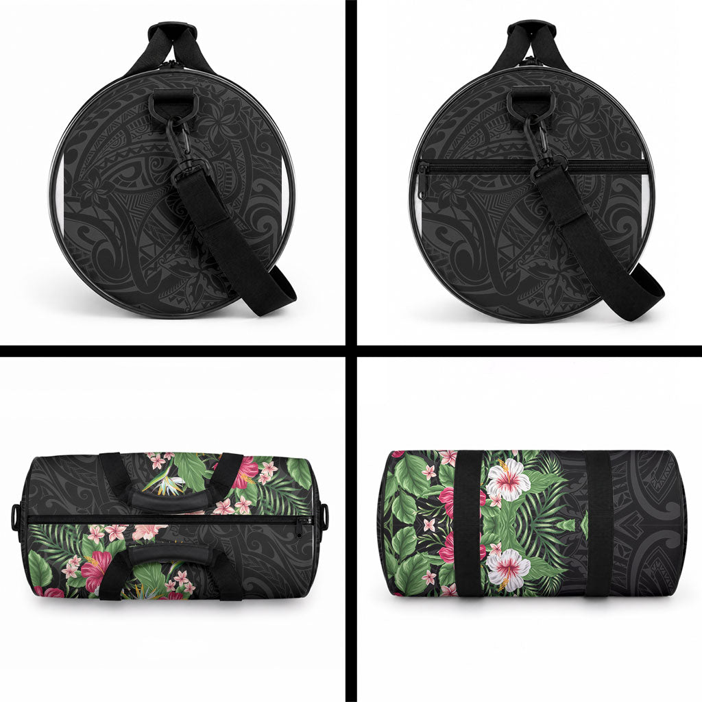 Hawaii Tropical Flowers Duffle Bag Polynesian Tattoo Black