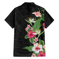 Hawaii Tropical Flowers Family Matching Tank Maxi Dress and Hawaiian Shirt Polynesian Tattoo Black
