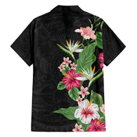Hawaii Tropical Flowers Hawaiian Shirt Polynesian Tattoo Black