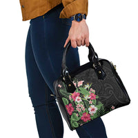 Hawaii Tropical Flowers Shoulder Handbag Polynesian Tattoo Black