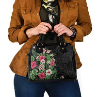 Hawaii Tropical Flowers Shoulder Handbag Polynesian Tattoo Black