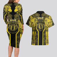 Niue The Rock Couples Matching Long Sleeve Bodycon Dress and Hawaiian Shirt The Island Of The Uga - Polynesian Pride