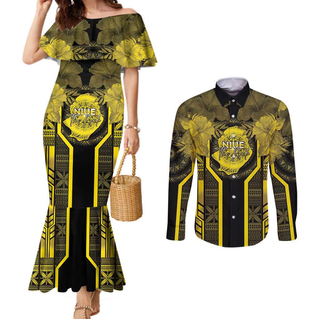 Niue The Rock Couples Matching Mermaid Dress and Long Sleeve Button Shirt The Island Of The Uga - Polynesian Pride