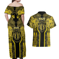 Niue The Rock Couples Matching Off Shoulder Maxi Dress and Hawaiian Shirt The Island Of The Uga - Polynesian Pride