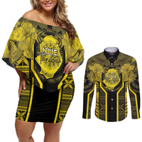Niue The Rock Couples Matching Off Shoulder Short Dress and Long Sleeve Button Shirt The Island Of The Uga - Polynesian Pride