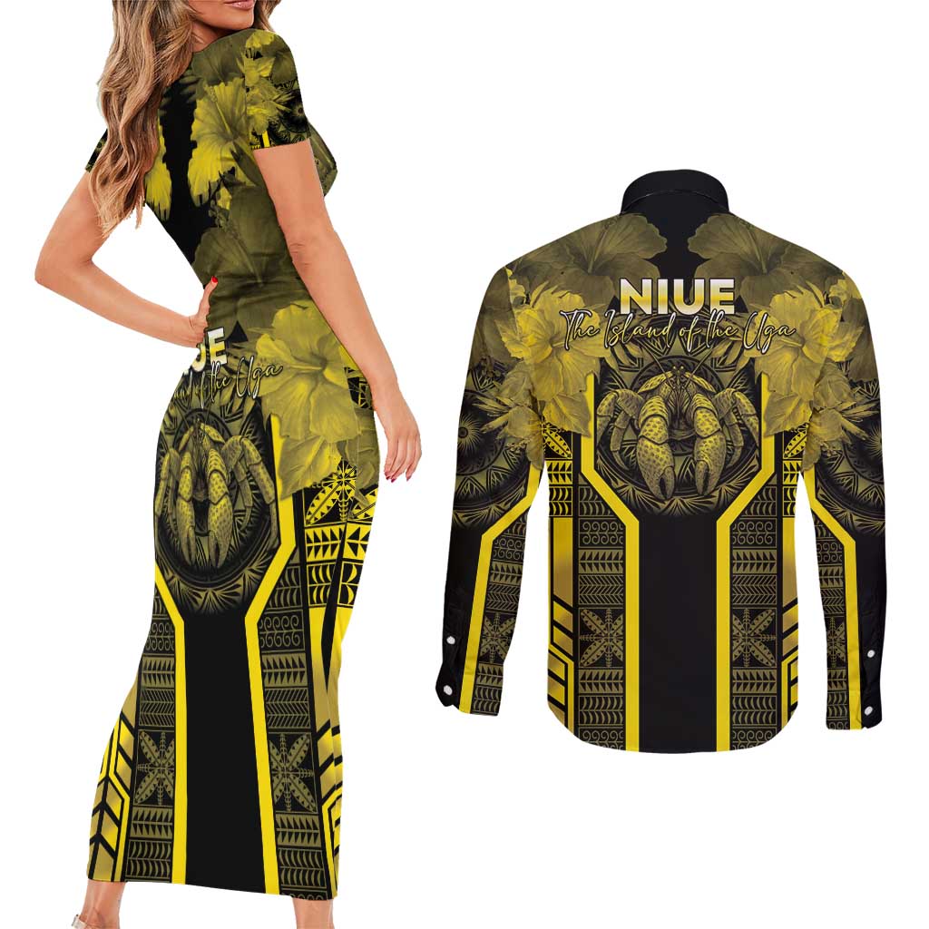 Niue The Rock Couples Matching Short Sleeve Bodycon Dress and Long Sleeve Button Shirt The Island Of The Uga - Polynesian Pride
