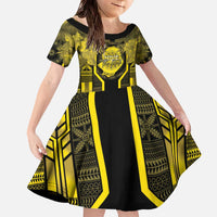 Niue The Rock Family Matching Off The Shoulder Long Sleeve Dress and Hawaiian Shirt The Island Of The Uga - Polynesian Pride