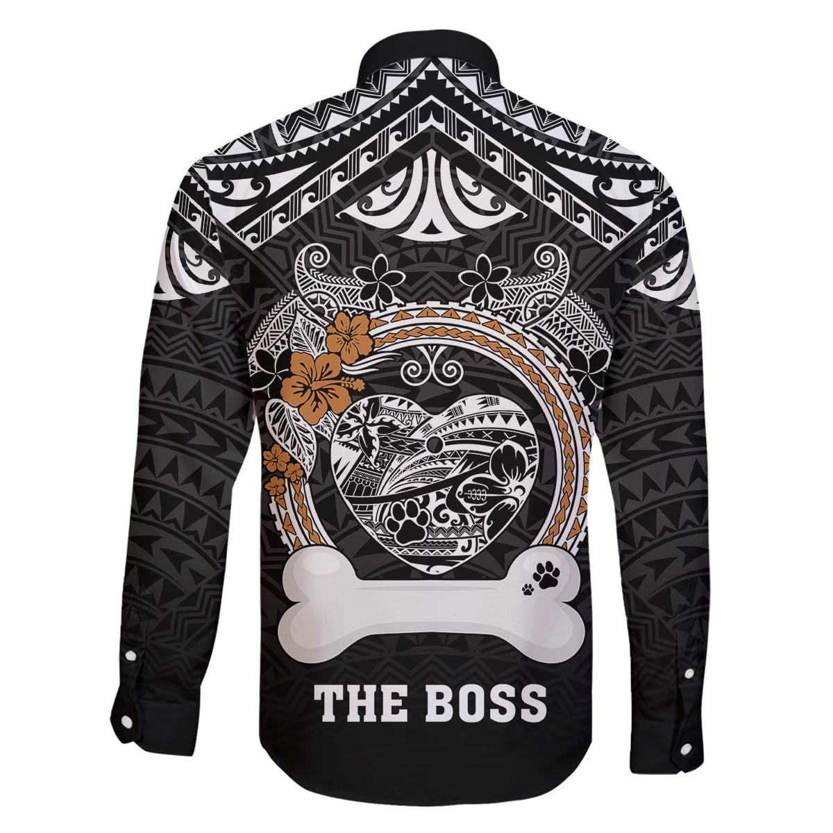 Personalized Pitbull Dog Family Matching Long Sleeve Bodycon Dress and Hawaiian Shirt With Polynesian Heart Name Tags LT05 - Polynesian Pride