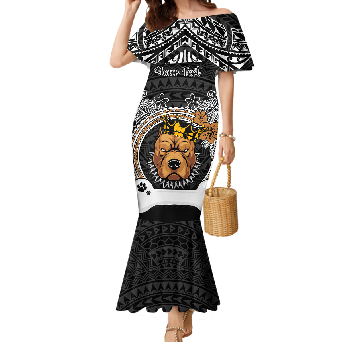 personalized-pitbull-dog-mermaid-dress-with-polynesian-heart-name-tags